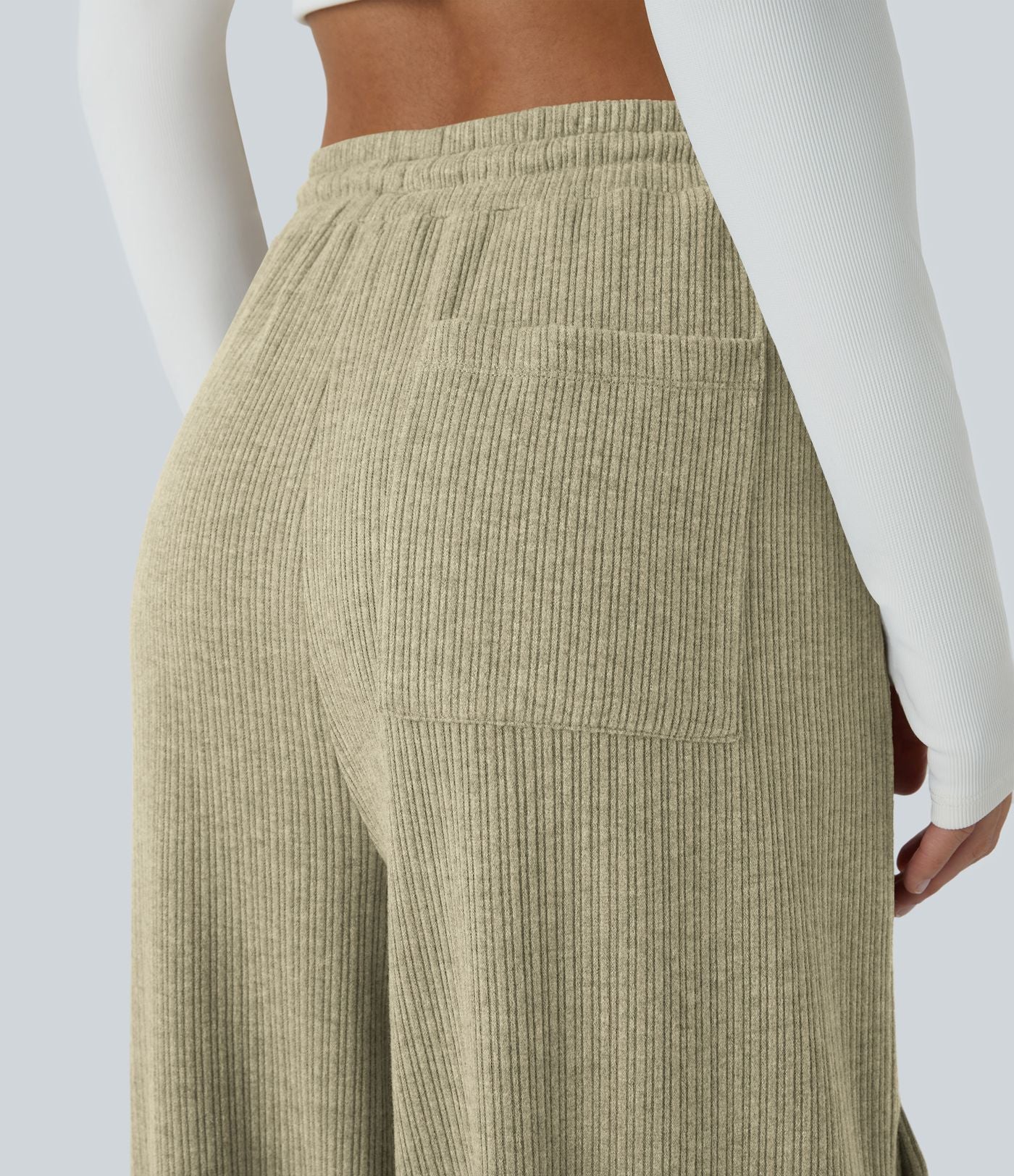 Pantalon cargo décontracté large à cordon côtelé, taille mi-haute, avec poches