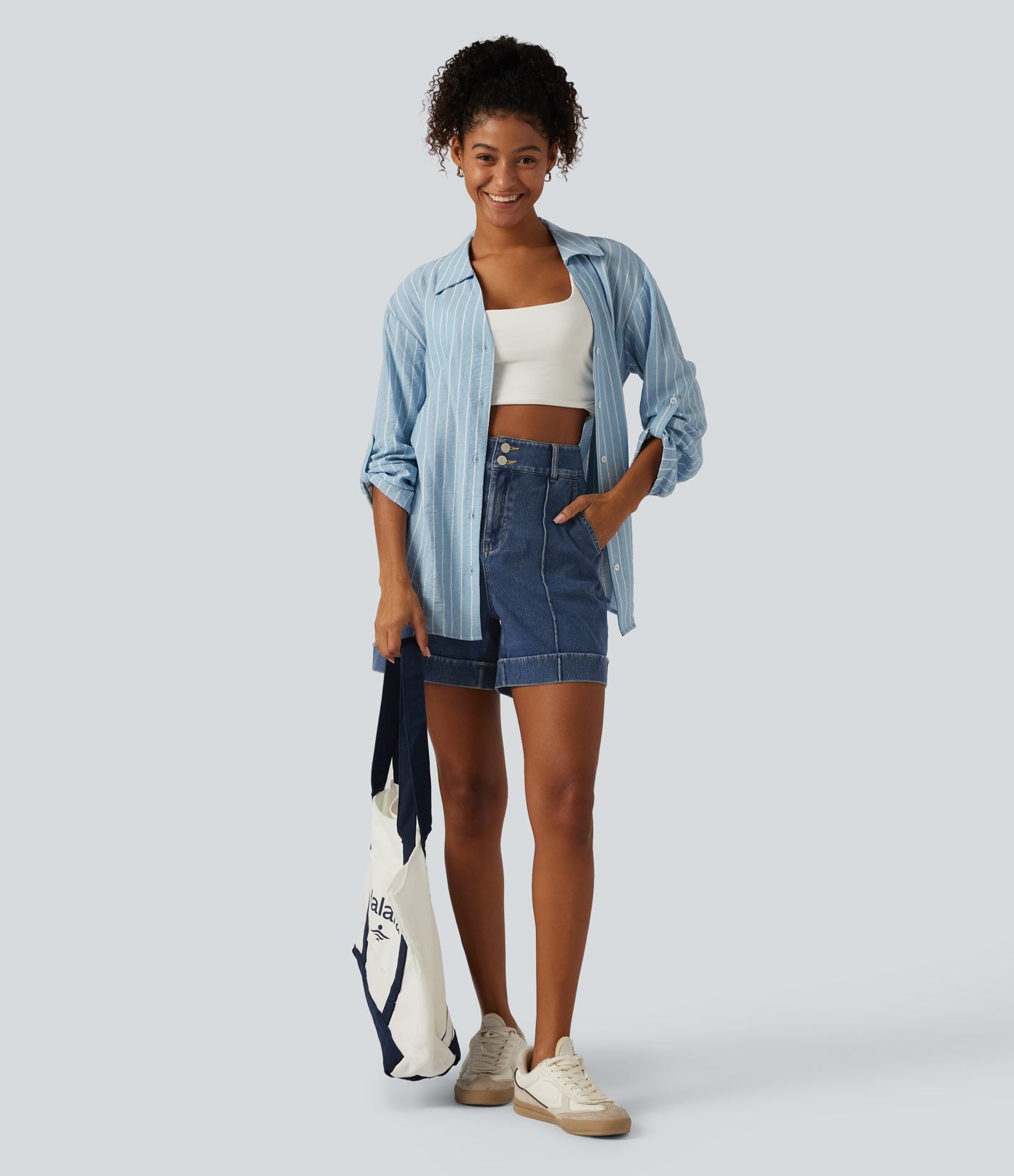 Short en jean casual taille haute Halara Flex™ 12,5 cm avec poches