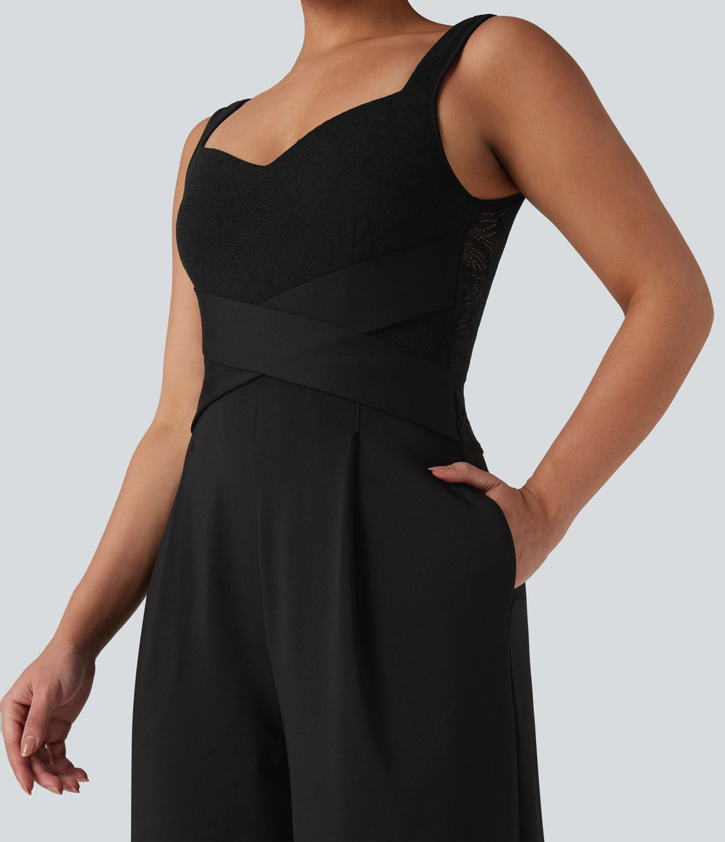 Combinaison dentelle contrastante sans manches pour demoiselles d'honneur et invitées de mariage avec poches - Easy Peasy