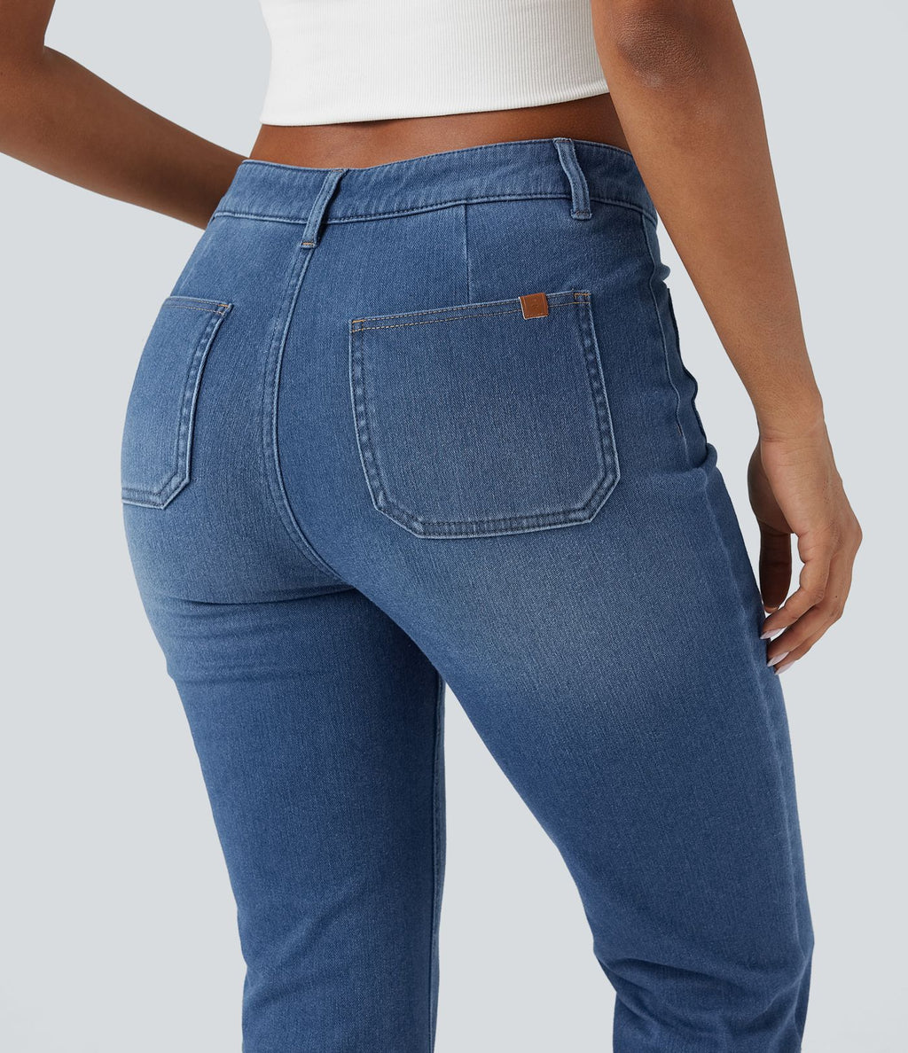 Halara Flex™ Jean 7/8 casual évasé en denim molleton taille mi-haute avec poches