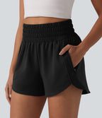 Short sweat décontracté taille haute à ourlet arrondi 7,5 cm avec poches