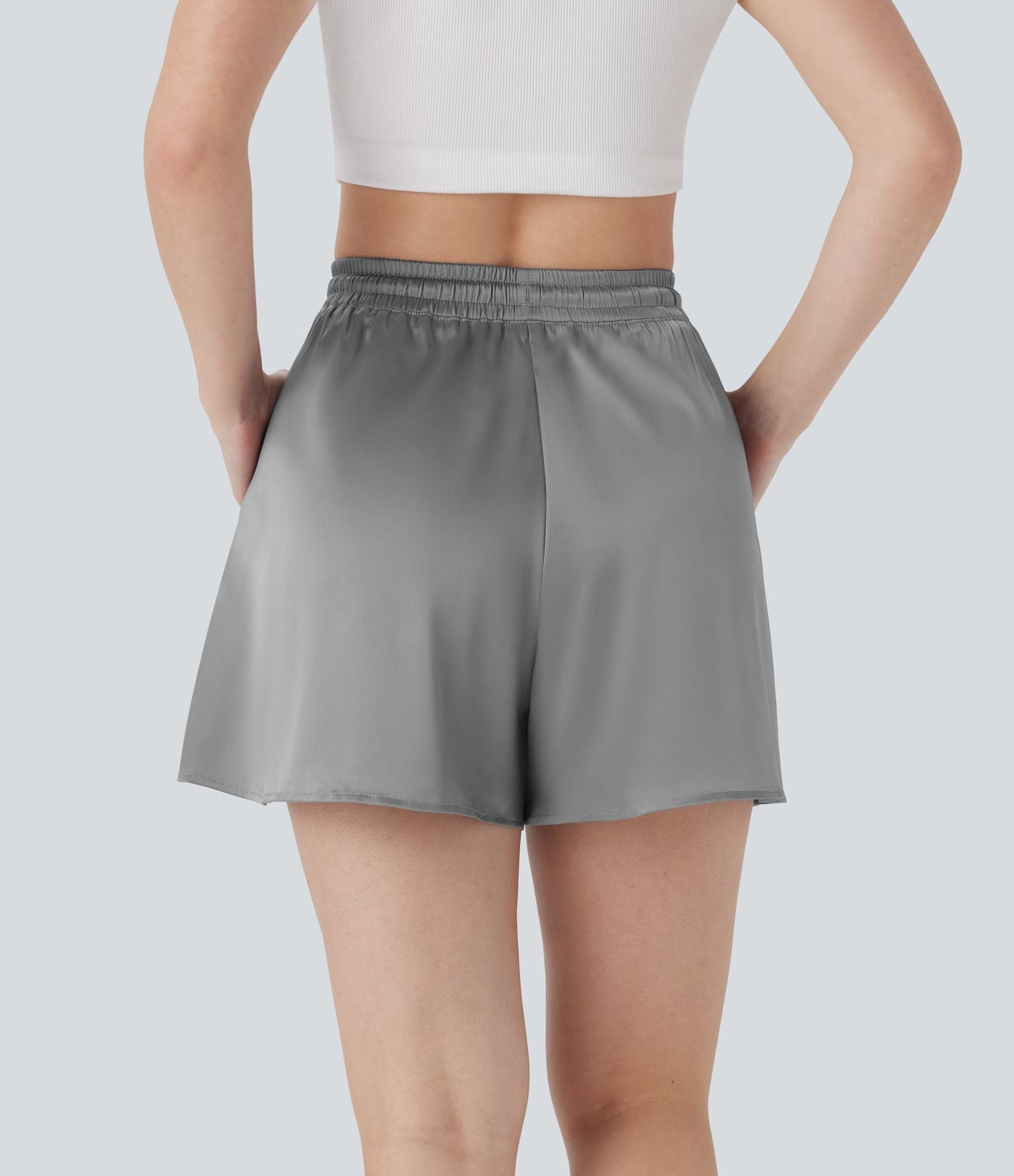 Short décontracté ample en satin à taille haute avec cordon de serrage et poches latérales