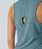 Top Débardeur Yoga Uni à Ourlet Croisé et Découpe