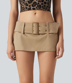 Jupe micro 2-en-1 décontractée taille très basse en coton chino avec ceinture