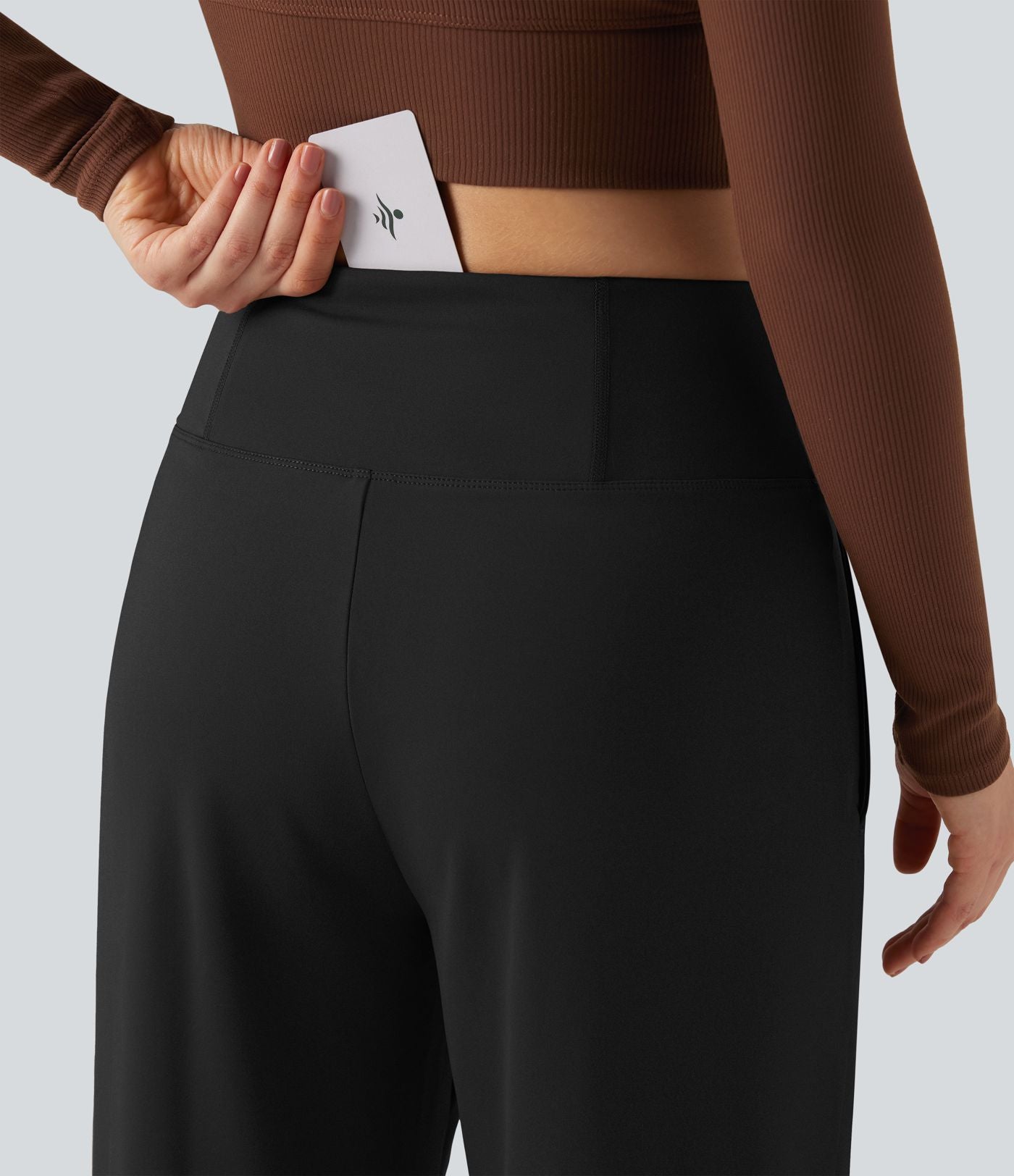 Pantalon de yoga large gainant taille haute avec poches