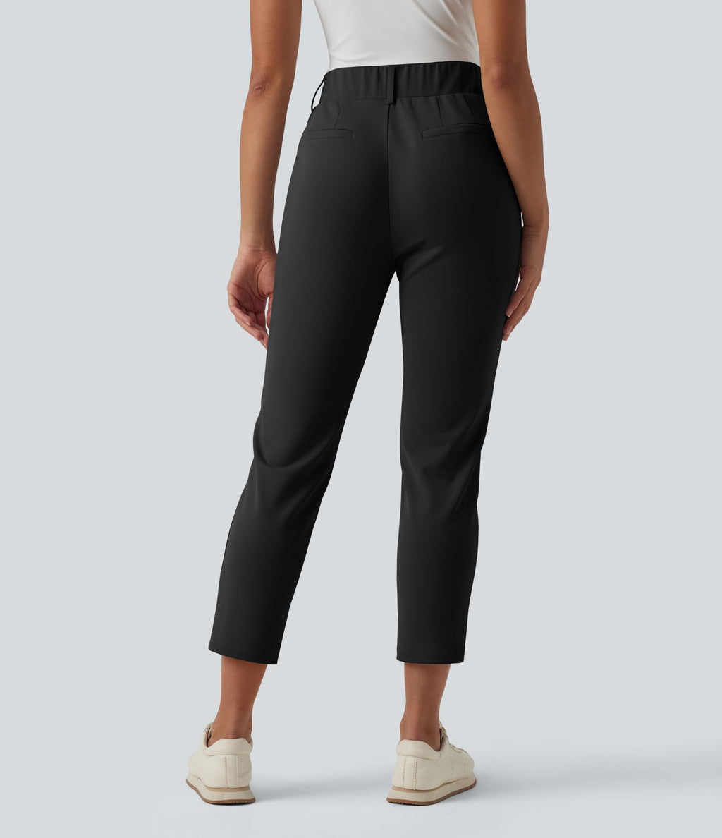 Pantalon de golf fuselé crêpe taille haute avec poches