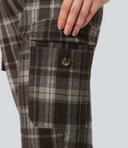 Jogging cargo tailleur carreaux taille mi-haute avec poches