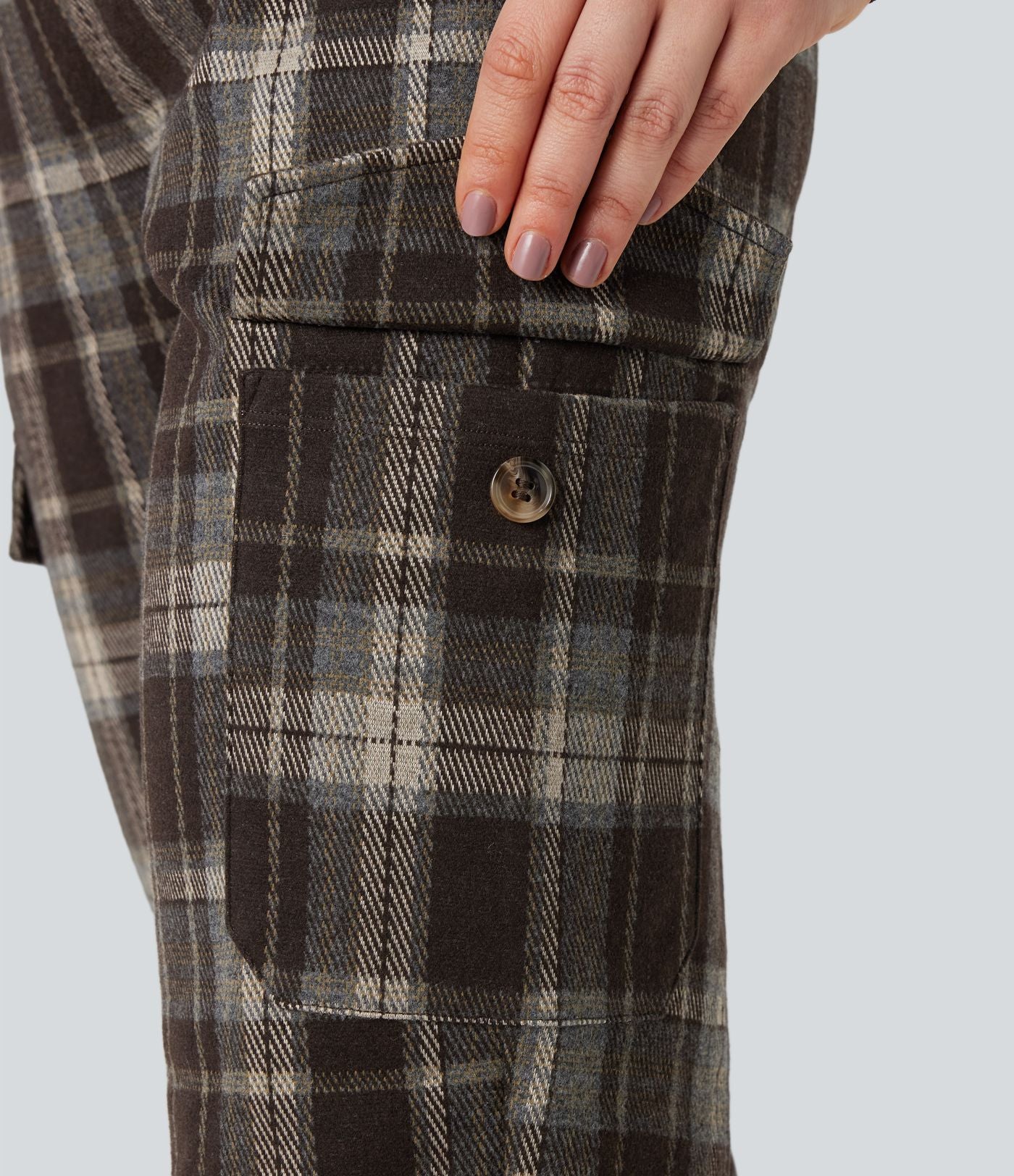 Jogging cargo tailleur carreaux taille mi-haute avec poches