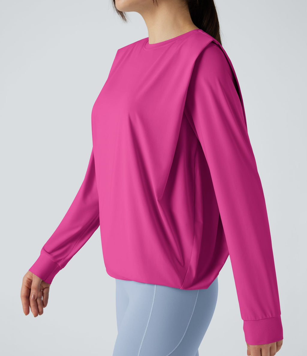Haut de sport yoga col rond manches longues froncé - UPF50+