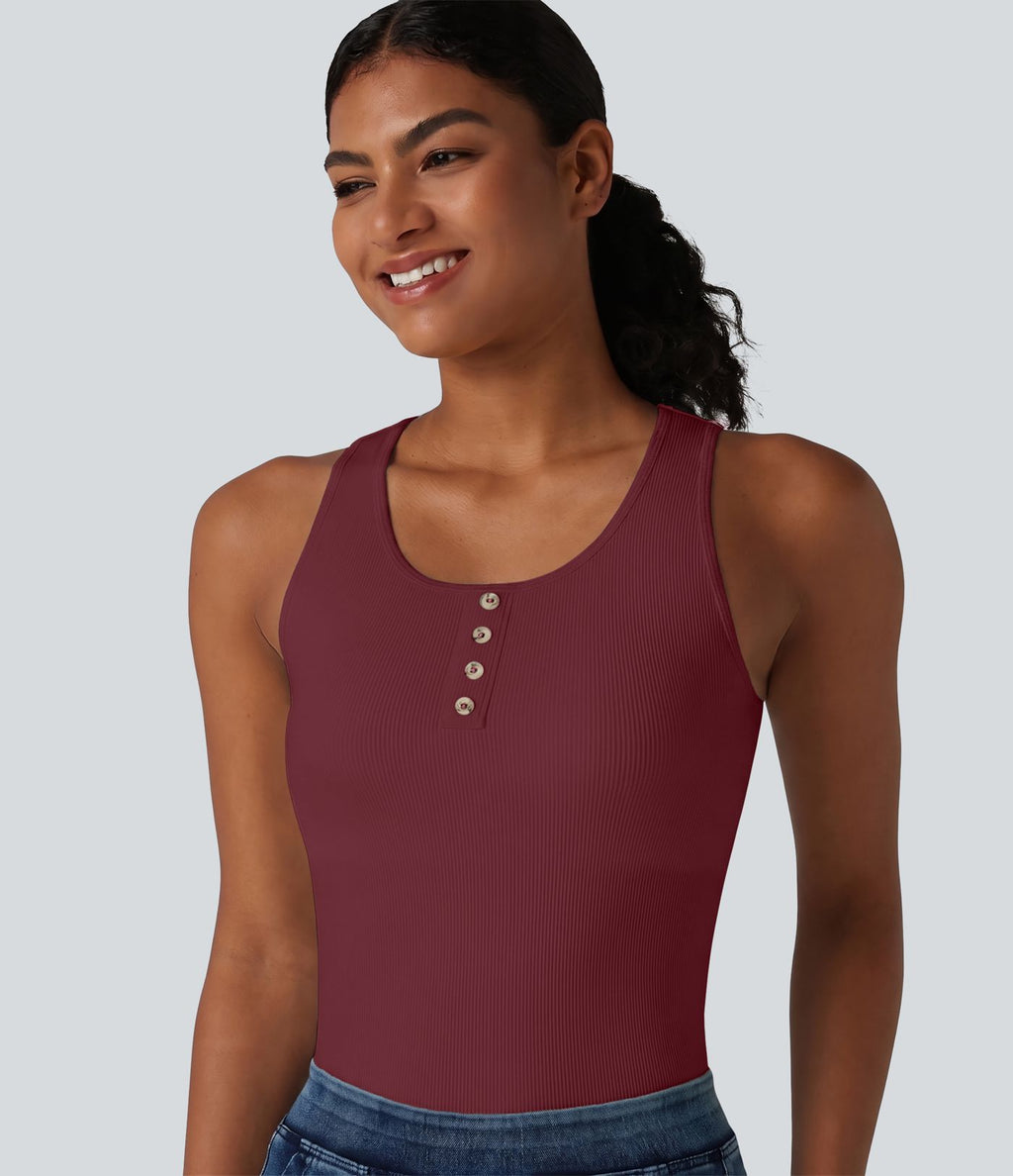 Débardeur casual en maille côtelée col rond avec brassière intégrée
