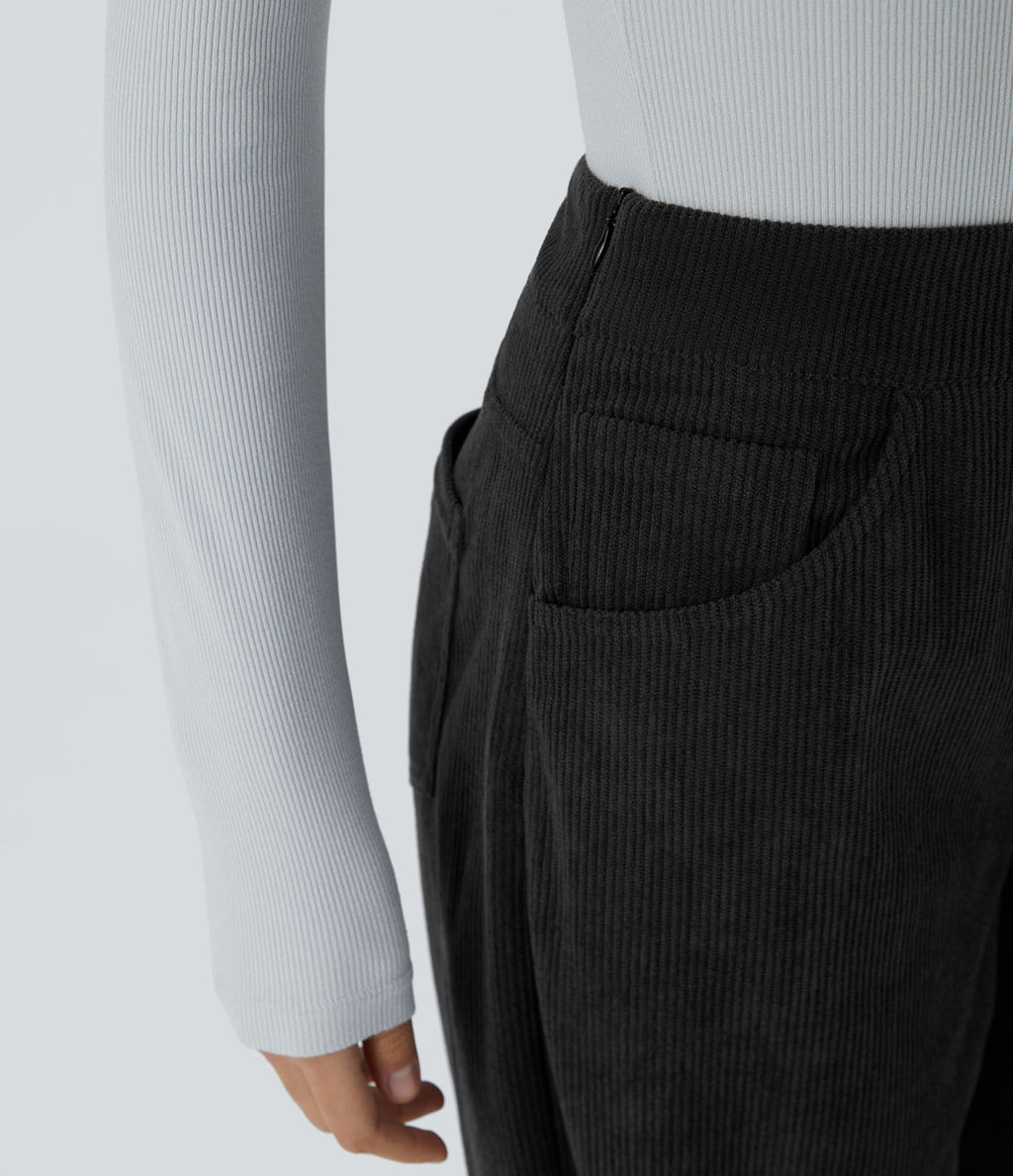Pantalon velours côtelé tailleur et large Halara Flex™, taille haute, avec poches