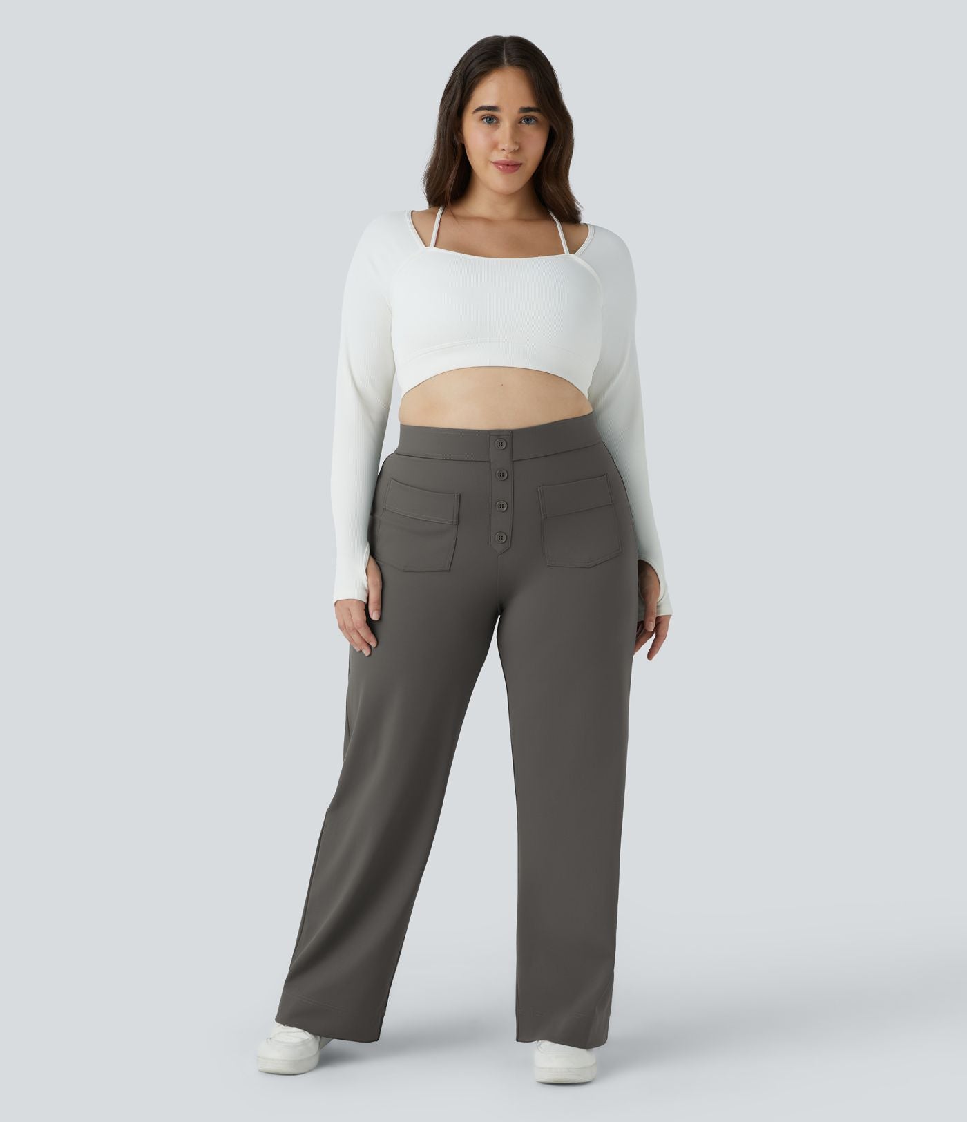 Pantalon coupe droite grande taille taille haute DayStretch avec poches