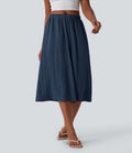 Pantalon fluide large taille mi-haute effet lin avec poche