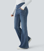 Halara Flex™ Jean Évasé à Taille Haute avec Poche Crossover Tissu Élastique Lavé