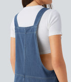 Salopette décontractée Halara Flex™ en denim extensible délavé, col V et poches latérales