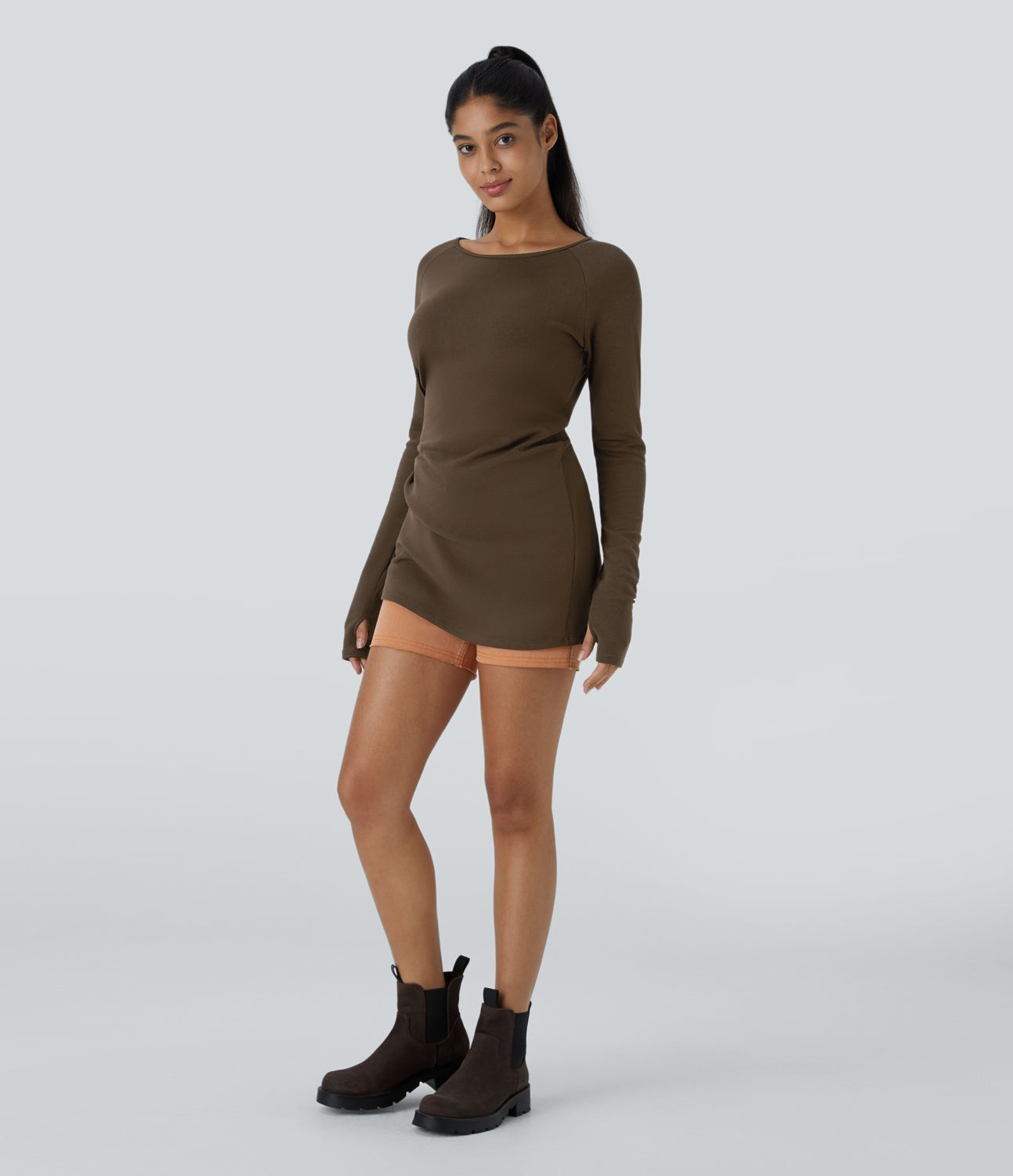 Robe décontractée thermique courte à manches raglan longues avec passe-pouces