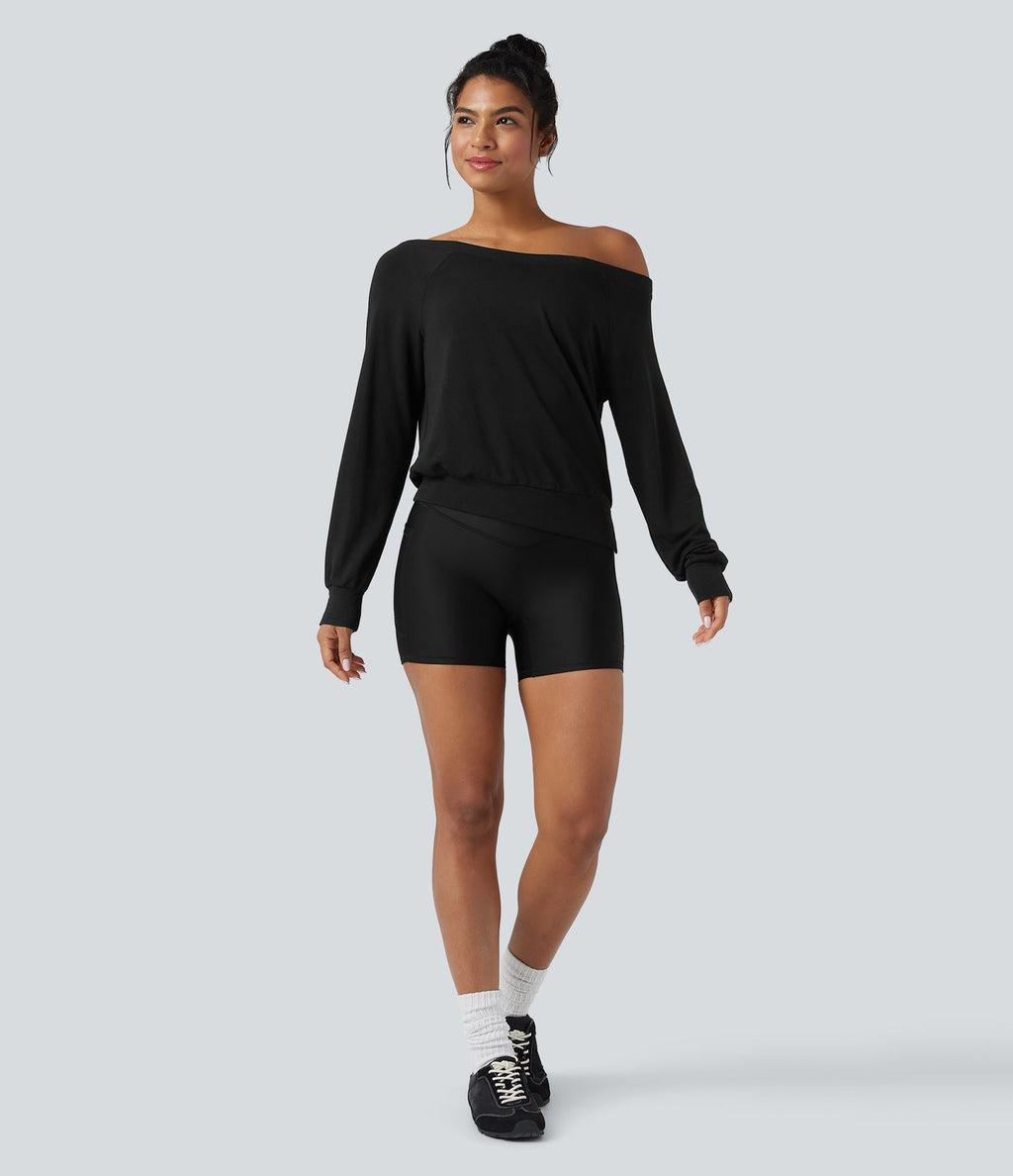 Top de sport yoga polaire épaules dénudées manches longues