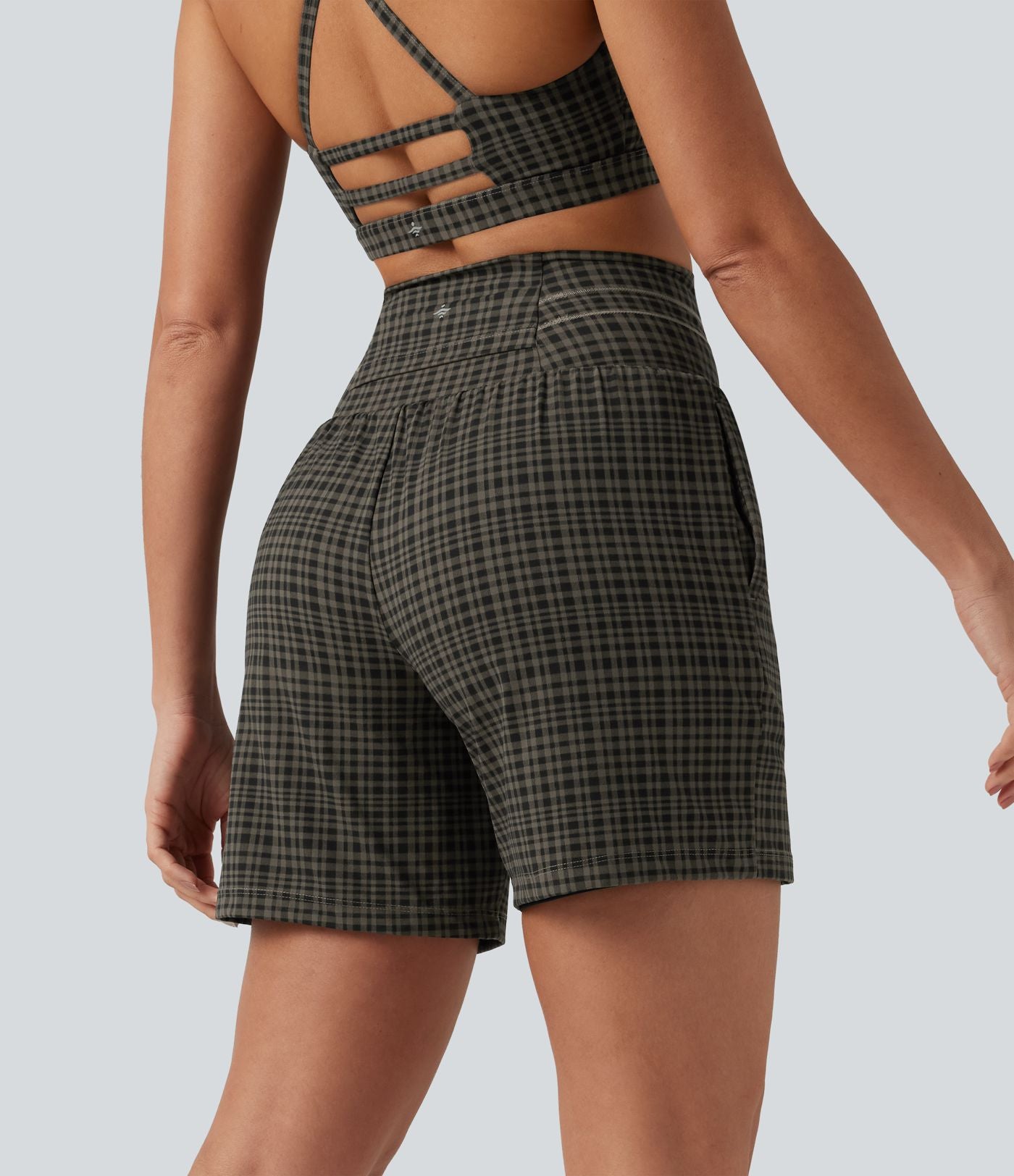 Short de yoga 2-en-1 ultra taille haute UltraSculpt™ à carreaux et cordon de serrage 17,5 cm avec poches