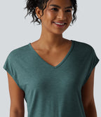 T-shirt décontracté chiné ample à manches courtes et col V