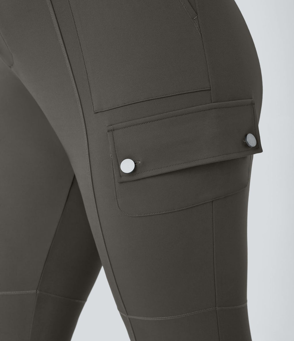 Pantalon cargo randonnée grande taille ajusté uni taille haute DayStretch avec poches zippées