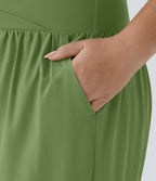 Breezeful™ Pantalon de Vacances Grande Taille Taille Haute avec Découpe Croisée Plissé Poche Latérale Fente et Séchage Rapide