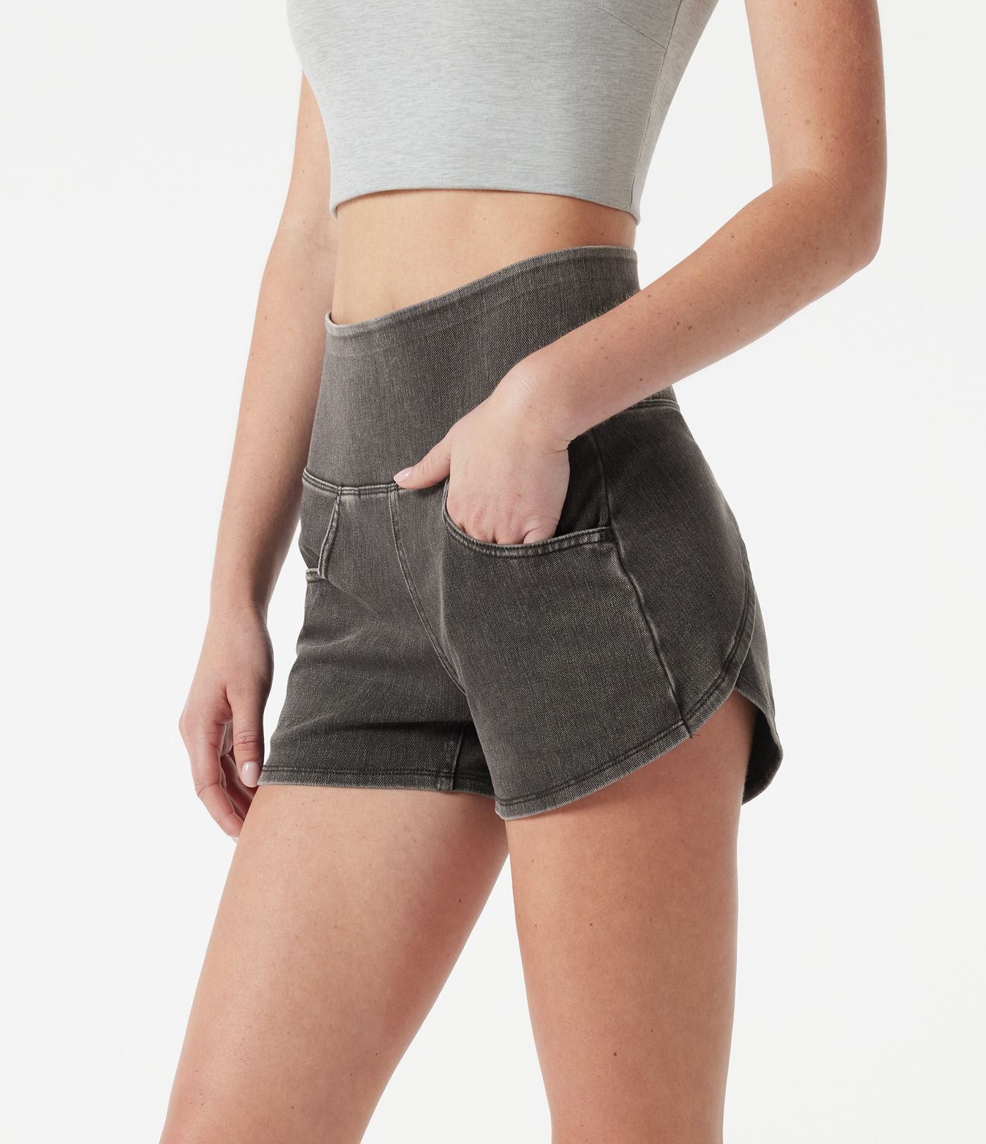 Short en jean casual moulant taille haute Halara Flex™ à ourlet incurvé avec poches