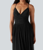 Robe longue à bretelles en résille superposée avec laçage et soutien-gorge intégré