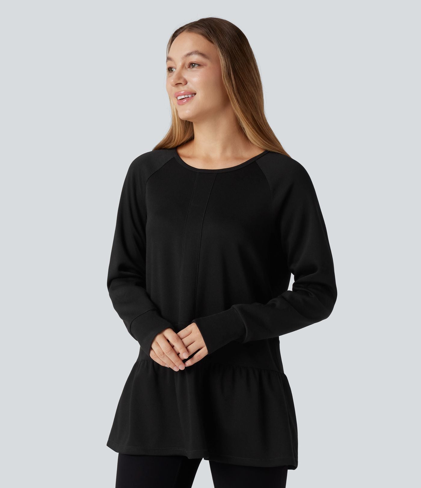 Sweat-shirt col rond volants manches longues avec trous pouces
