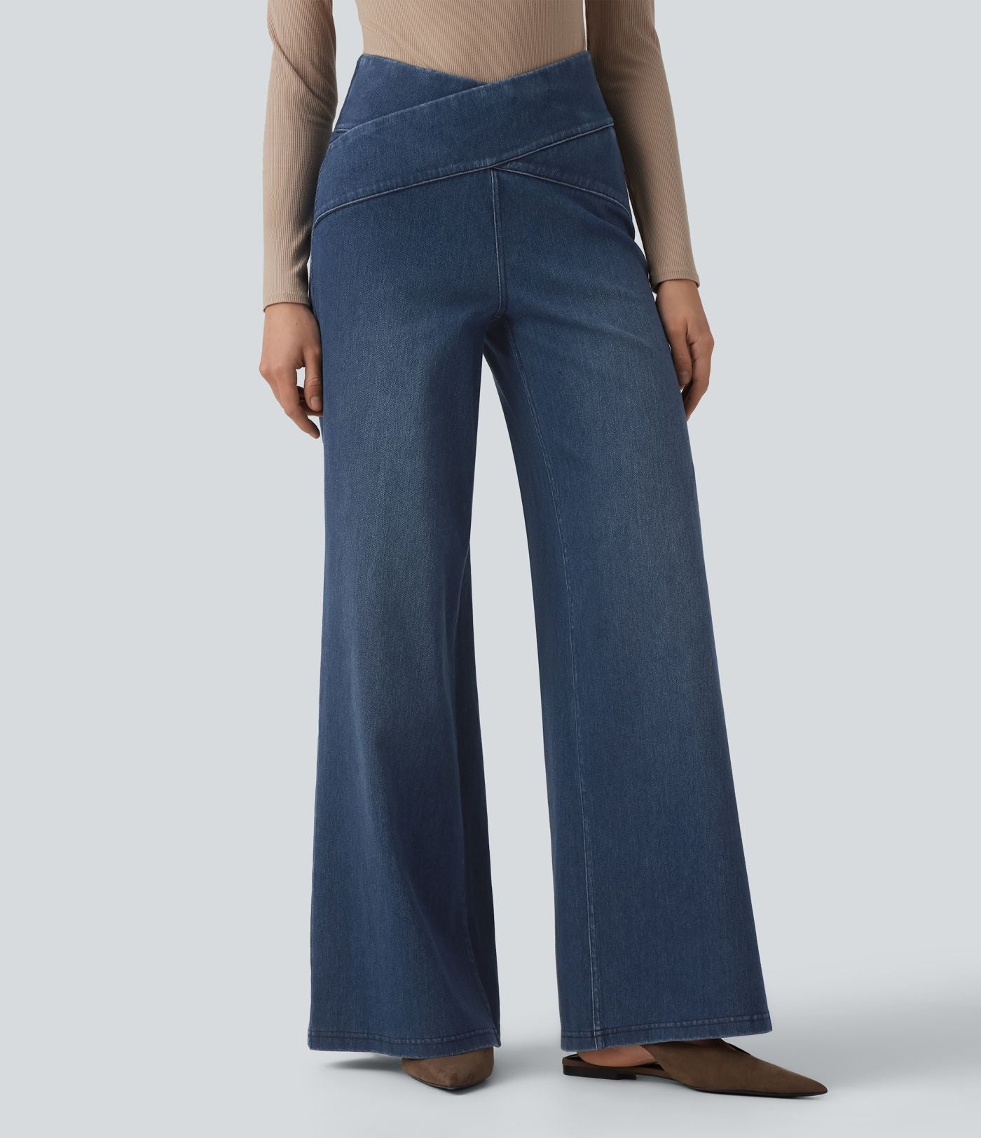 Halara Flex™ Jean large taille haute croisée ventre plat avec poches