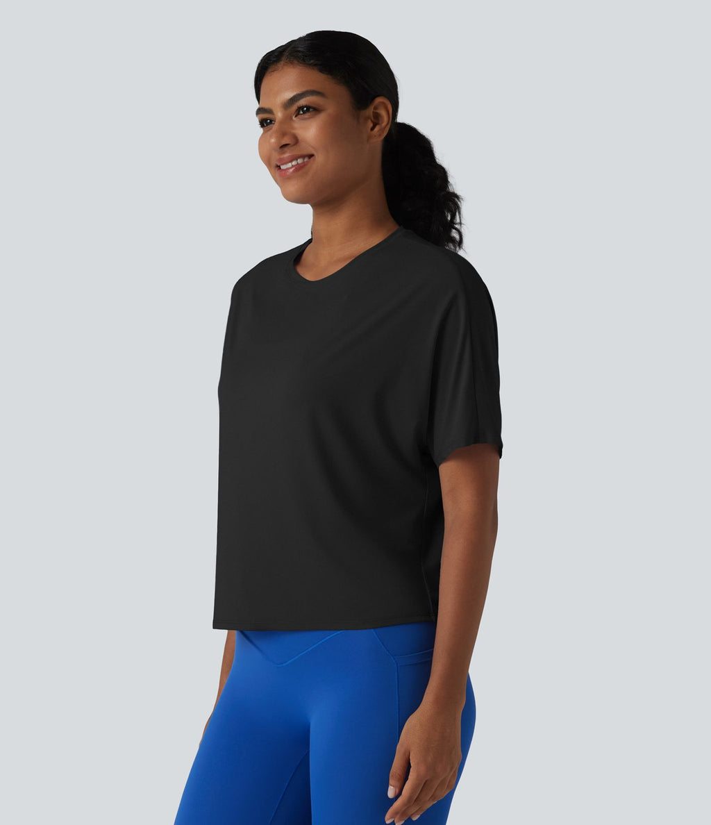 Haut de sport yoga col rond manches chauve-souris décontracté effet frais InstantCool séchage rapide, protection solaire UPF50+