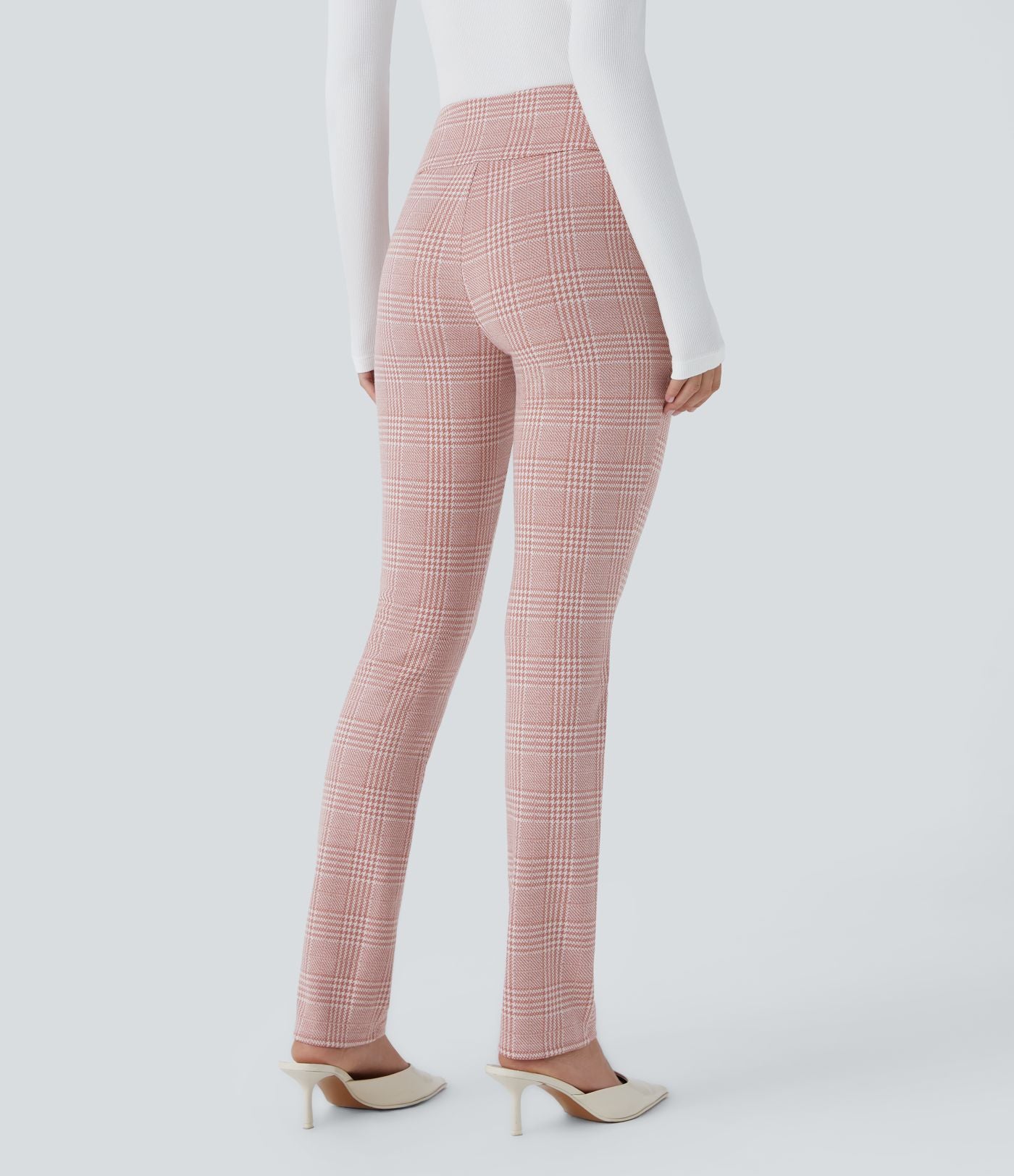 Halara Flex™ Pantalon tailleur Cintrés à Taille Haute avec Boutons Décoratifs Poches Latérales et Imprimé Pied-de-Poule