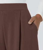 Pantalon décontracté harem uni côtelé, taille haute, avec poches