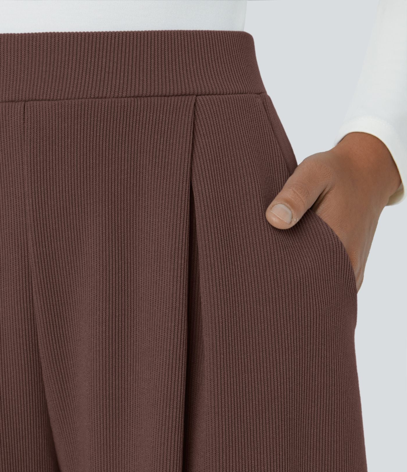 Pantalon décontracté harem uni côtelé, taille haute, avec poches
