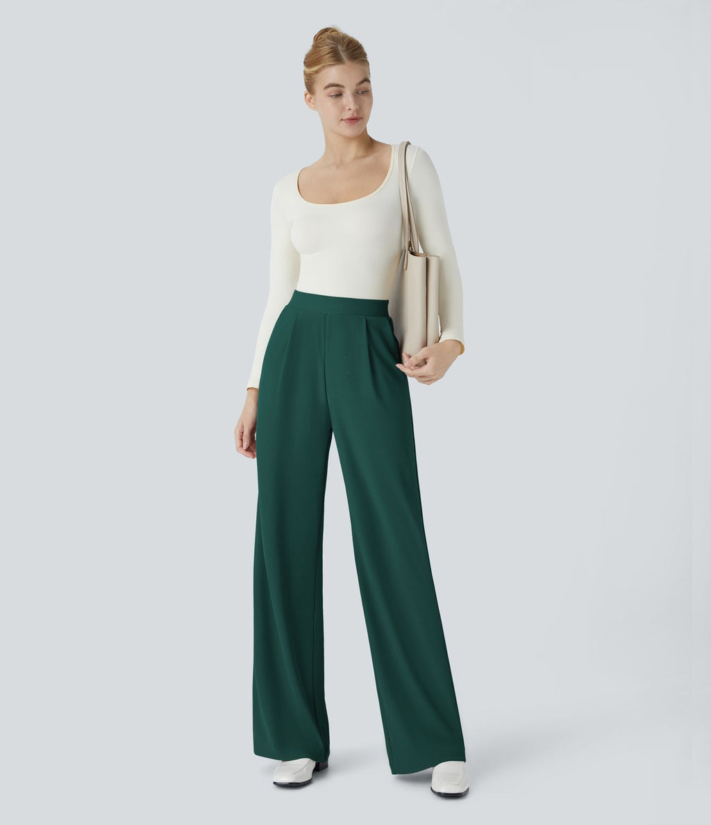 Halara Flex™ Pantalon Tailleur Évasé à Taille Haute Sculptant la Silhouette avec Poches Latérales Micro Waffle