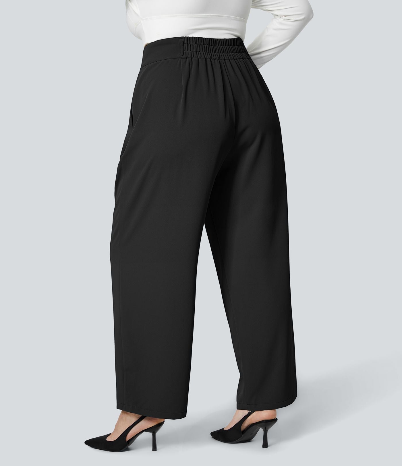 Pantalon Tailleur Droite Taille Haute Boutonnés Fermeture Éclair Plissé Poches Latérales Froncé Grande Taille