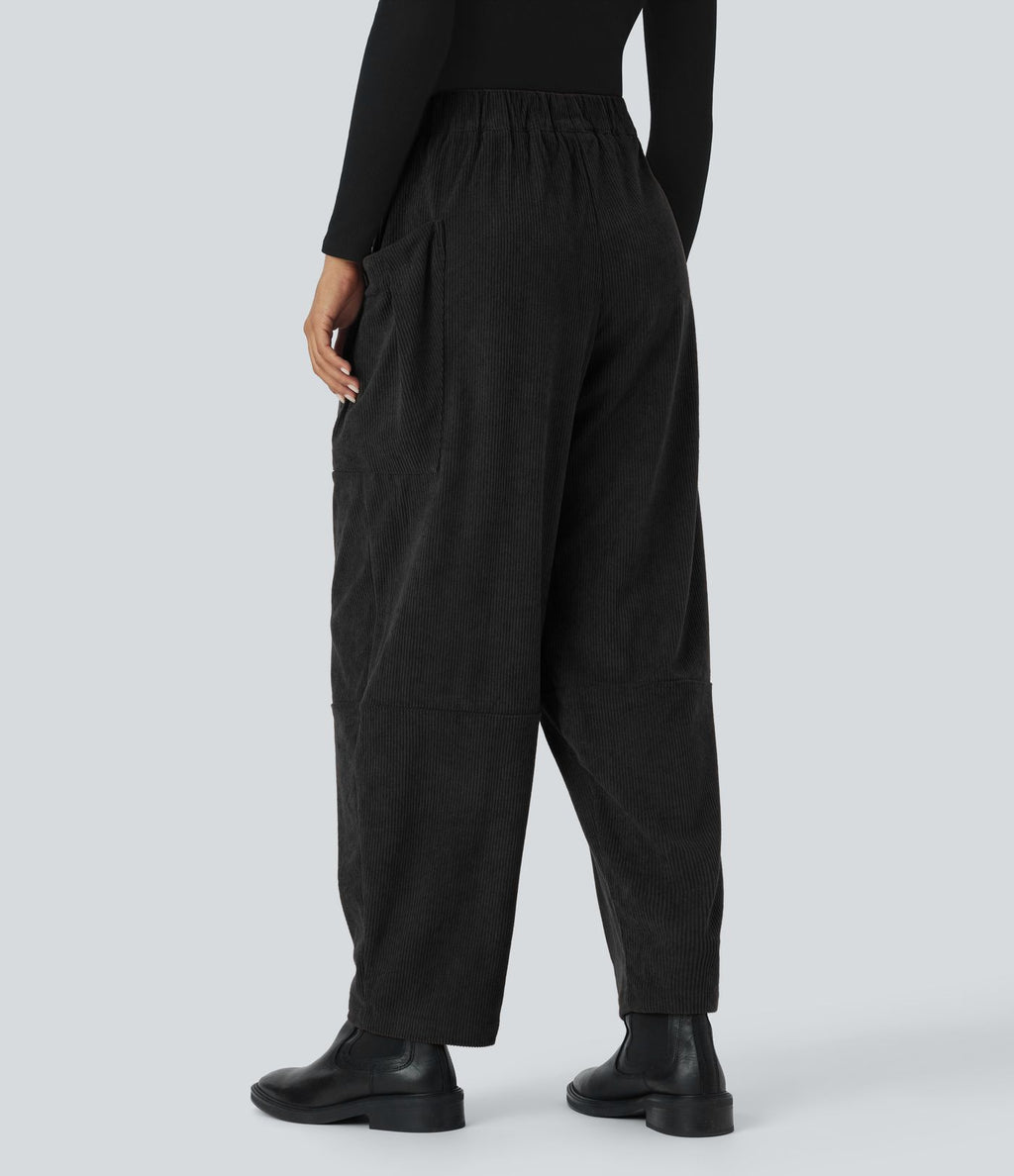 Pantalon décontracté en velours côtelé, taille haute, avec poches