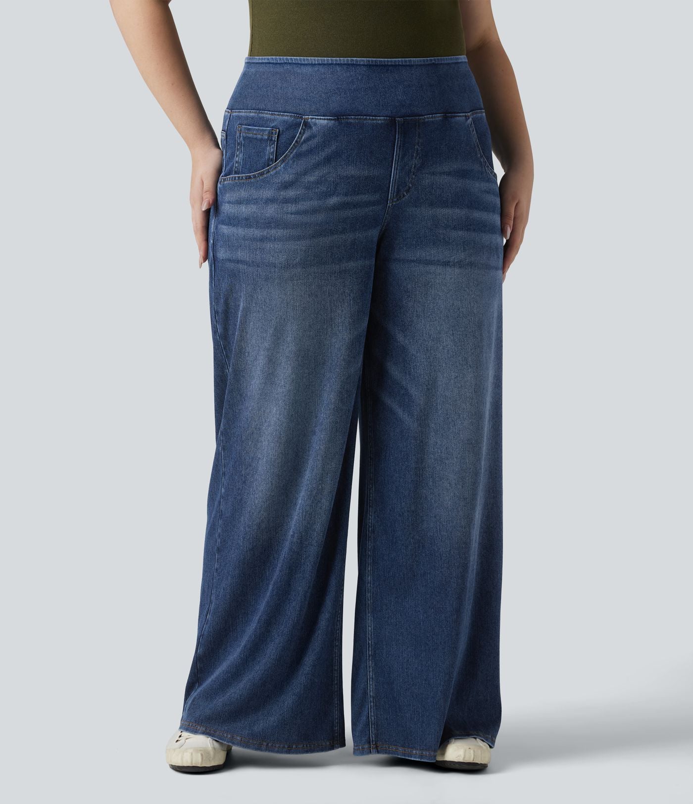 Halara Flex™ Jean large décontracté grande taille taille mi-haute en lyocell lavé avec poches