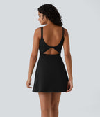 Robe de sport danse 2-pièces SoftlyZero™ Plush double bretelles caraco avec poche A-D