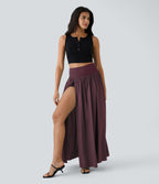 Breezeful™ Jupe Taille Haute Casual Maxi Séchage Rapide Fluide Fente Plissée 2 en 1