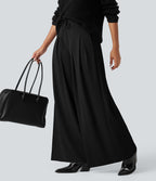 Pantalon tailleur Halara Flex™ large fluide taille haute à nœud en crêpe avec poches