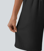 Short décontracté taille haute en lin mélangé avec cordon de serrage et poches, 25 cm