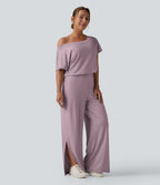 Combinaison casual asymétrique manches courtes avec poches et fente - Easy Peasy