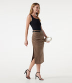 Jupe-short midi moulante taille haute effet ventre plat en suédine froncée