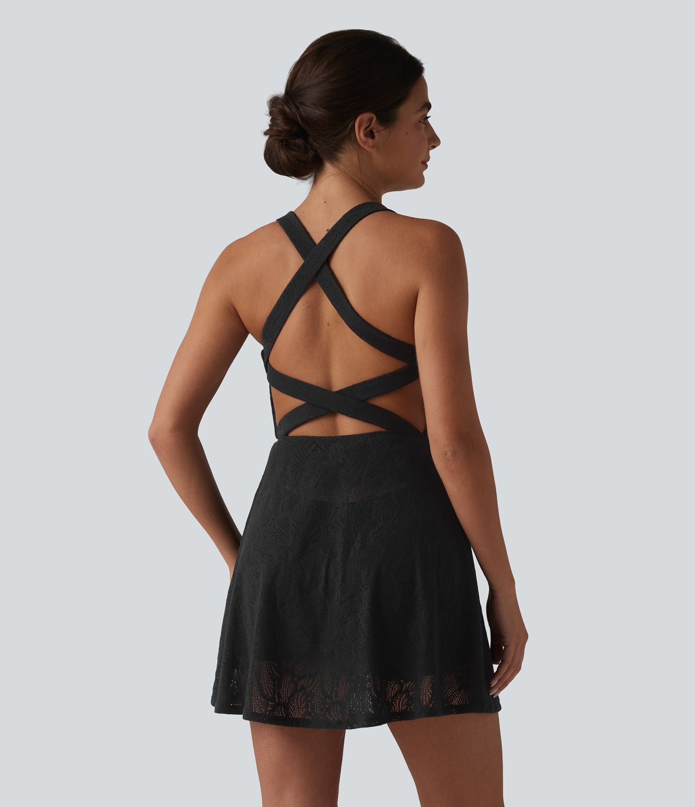 Robe de yoga évasée 2-en-1 SoftlyZero™ QuickDry avec soutien-gorge intégré, dentelle contrastée et poches - Édition Easy Peasy