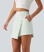 Short casual taille haute coupe baggy en mélange de lin avec poches