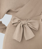 Robe-pull courte décontractée à col V croisé, manches chauve-souris longues et ceinture
