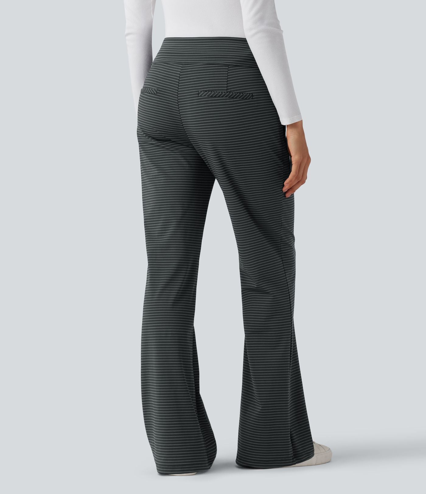 Pantalon de travail évasé taille mi-haute à rayures avec poches zippées