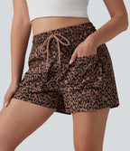 Short cargo ample taille haute imprimé léopard avec cordon de serrage et poches