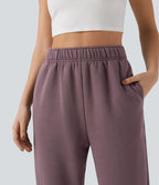 Jogging décontracté polaire taille haute avec cordon de serrage intérieur et poches