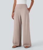 Pantalon large fluide taille haute avec poches latérales